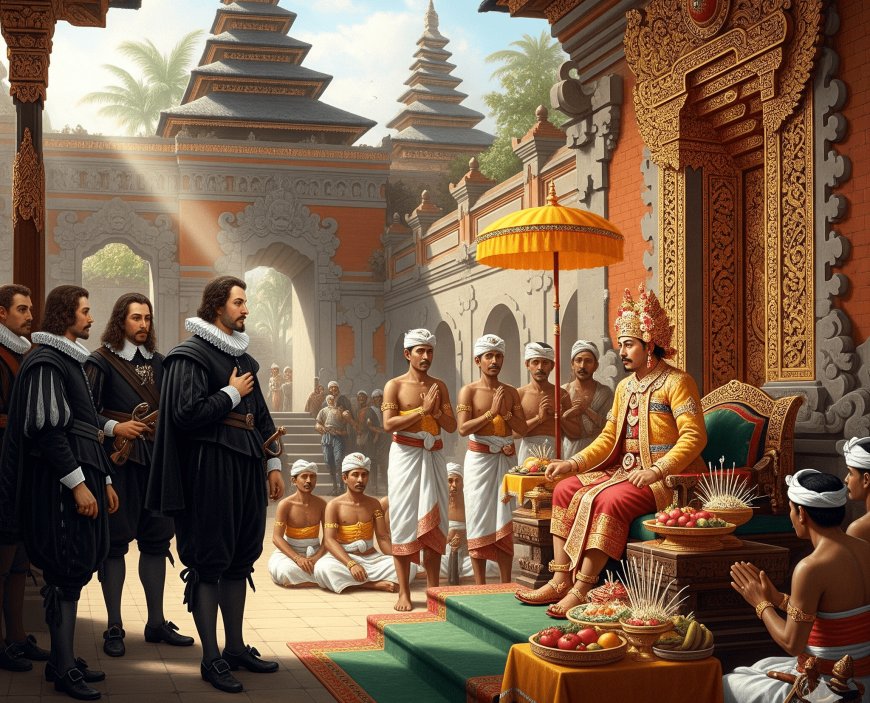 Ilustrasi Kunjungan Perwakilan Belanda Bertemu Raja Bali, Dalem Bengkug(Sumber : Koleksi Pribadi)