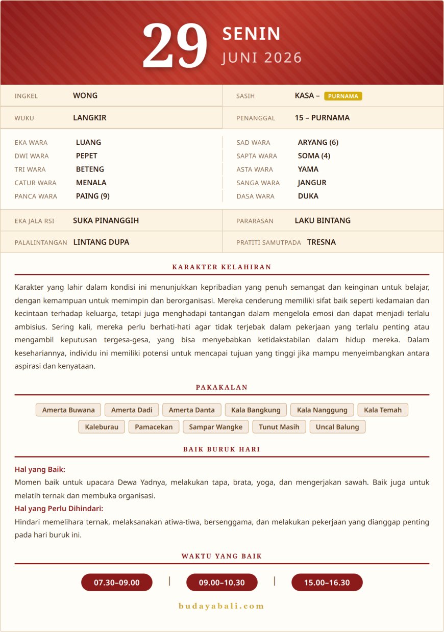 Balinese Sacred Calendar June 2026